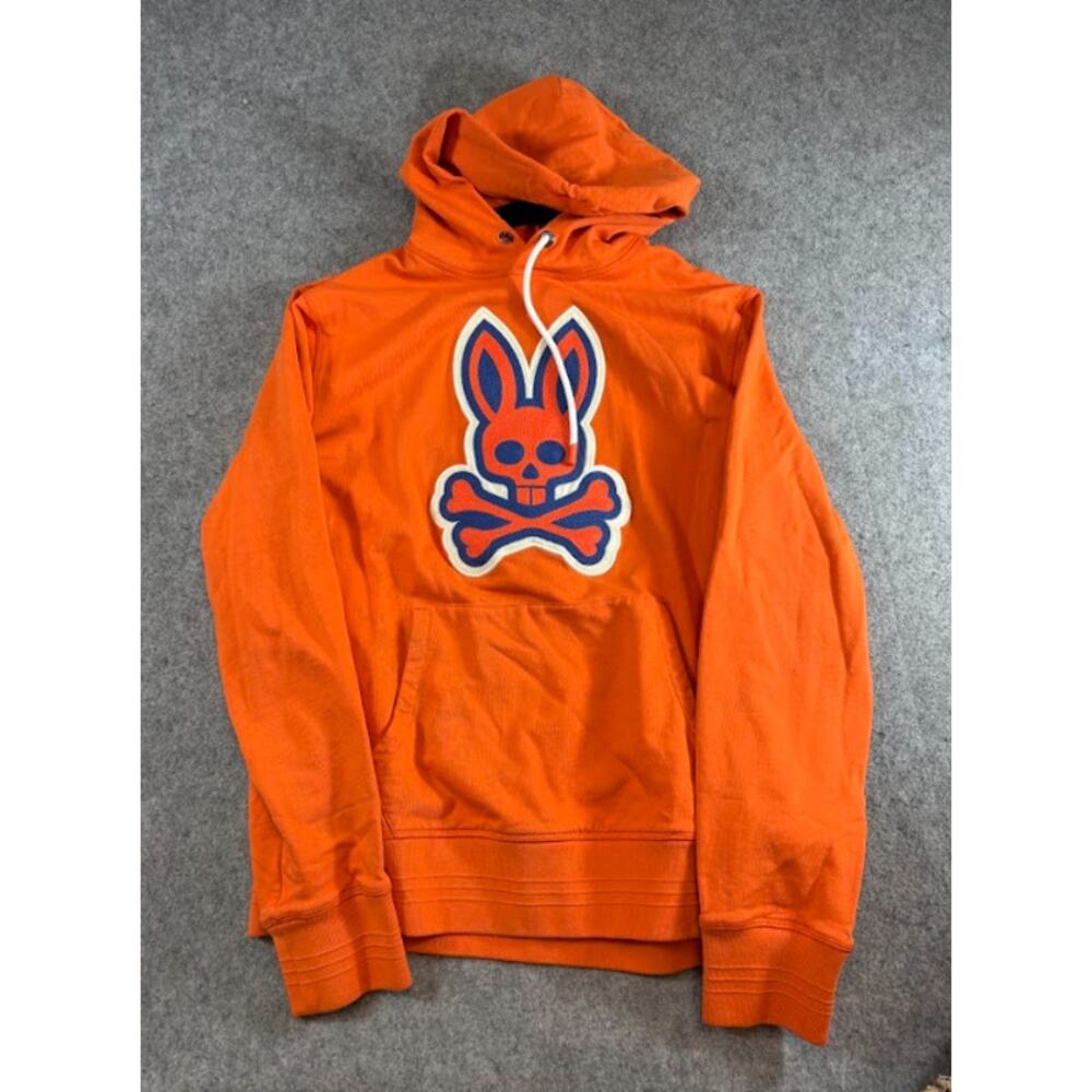 Psycho Bunny Skull Crossbones Pullover Hoodie Mens L Orange Hypebeast Streetwear